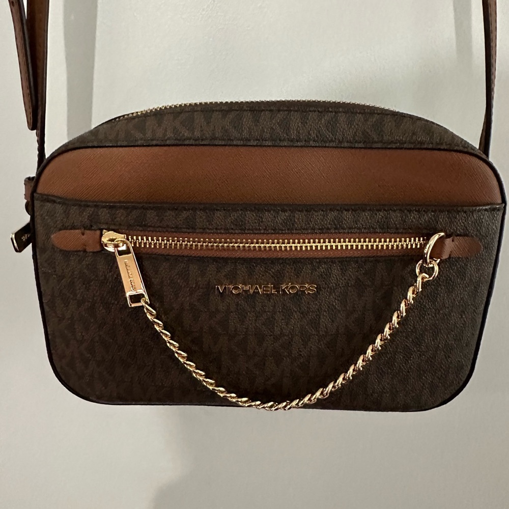 Michael Kors Dark Brown and Tan Crossbody Bag